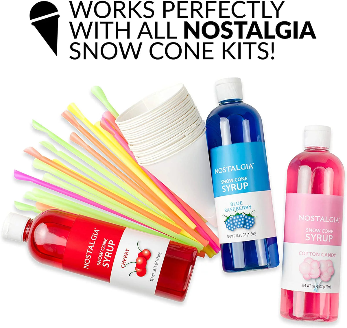 Retro Snow Cone Maker with 2 Reusable Cups & Ice Scoop T3402