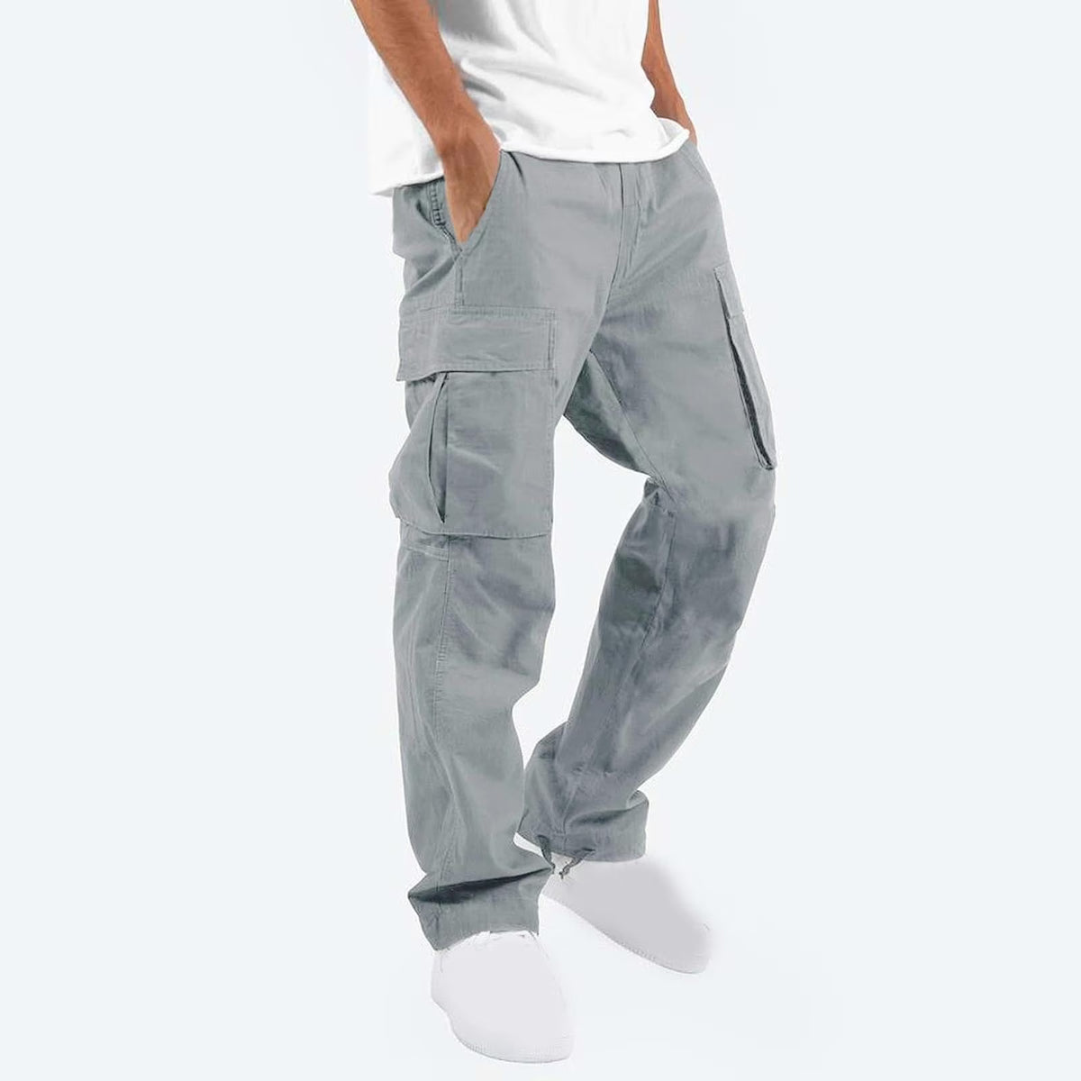Mens Cargo Sweat Pants Relaxed Fit Baggy Joggers with Zipper Pockets Q928624
