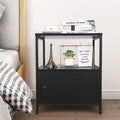 Industrial Bedside Table with Storage Cabinet and Open Shelves G523099