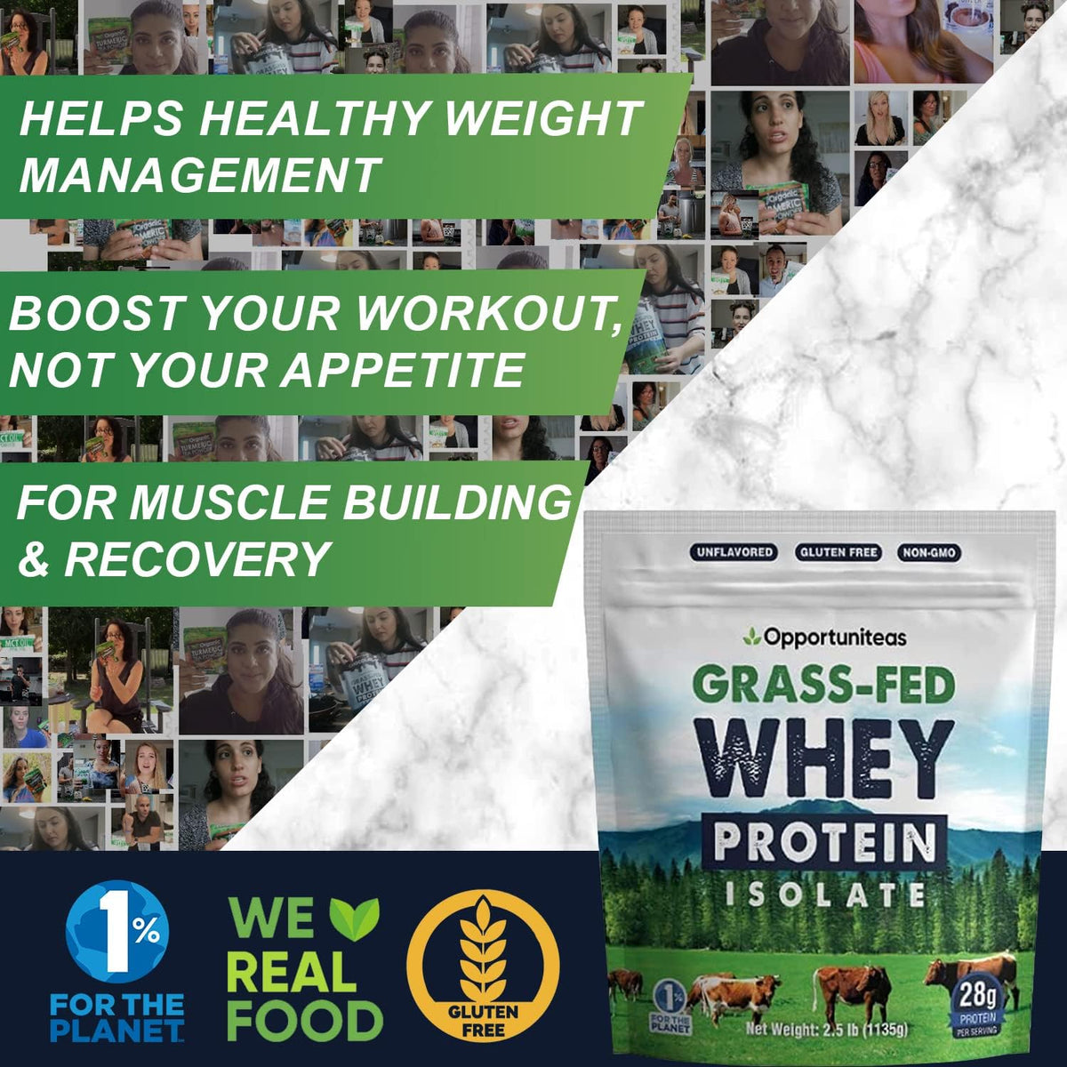 Unflavored Grass Fed Whey Protein Powder Isolate, 2.5 Pounds Pack of 2 S249