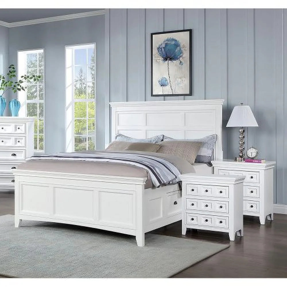 White Solid Wood 3-Drawer Nightstand Z1502