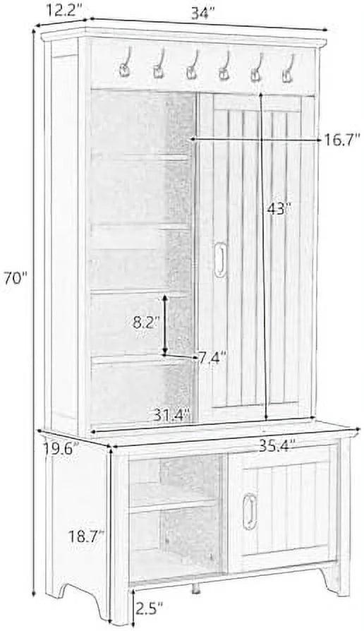 Black Hall Tree with Shoe Drawers and Bench D646