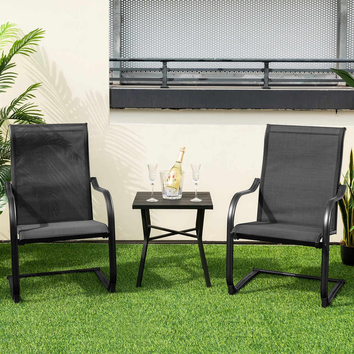2pcs Black C-Spring Patio Dining Chairs W511