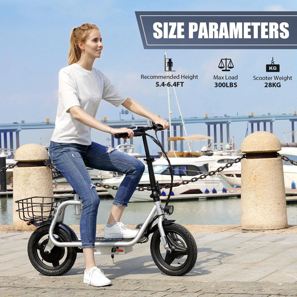 800W Adults Folding Electric Scooter with Removable Seat, Basket, 14" Tire, Silver H59456