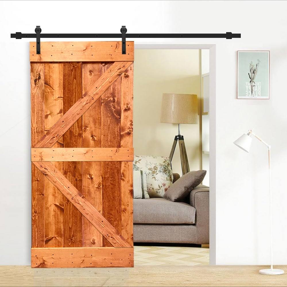 Red Walnut Stained Pine Wood Interior Sliding Barn Door with Hardware Kit Q586
