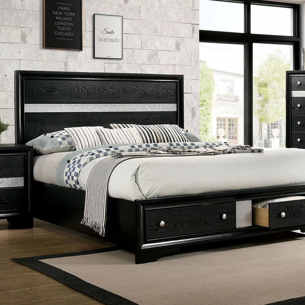 Black Solid Wood Queen Bedroom Set 6pcs R648796