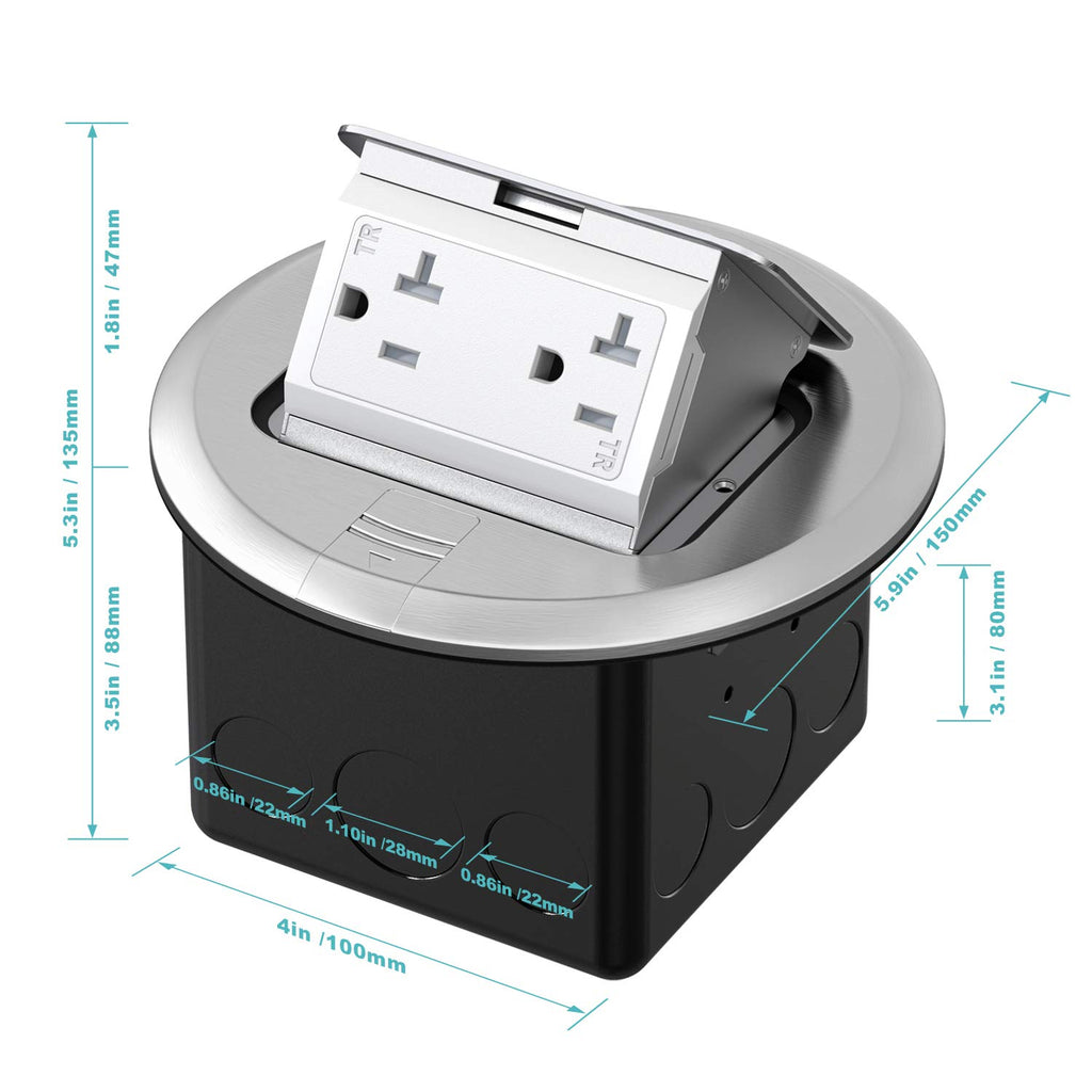 Silver Pack of 2 Pop Up Floor Outlet Box with 20 Amp Tamper-Resistant Receptacle U65520
