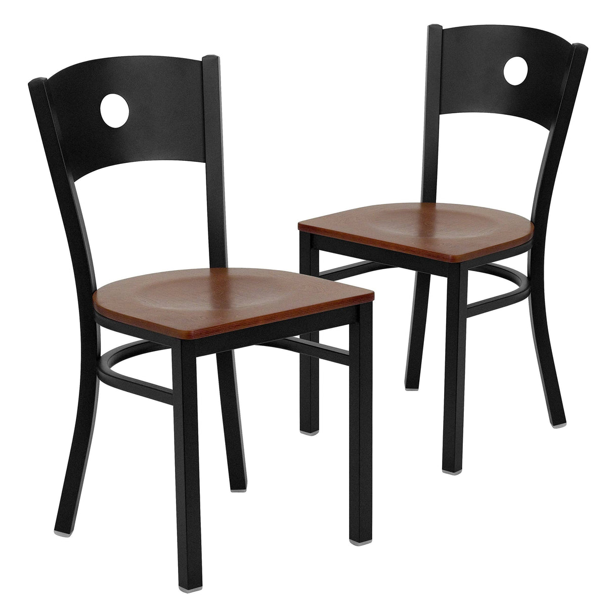 2 Pk Black Circle Back Metal Restaurant Chair with Cherry Wood Seat Z762592