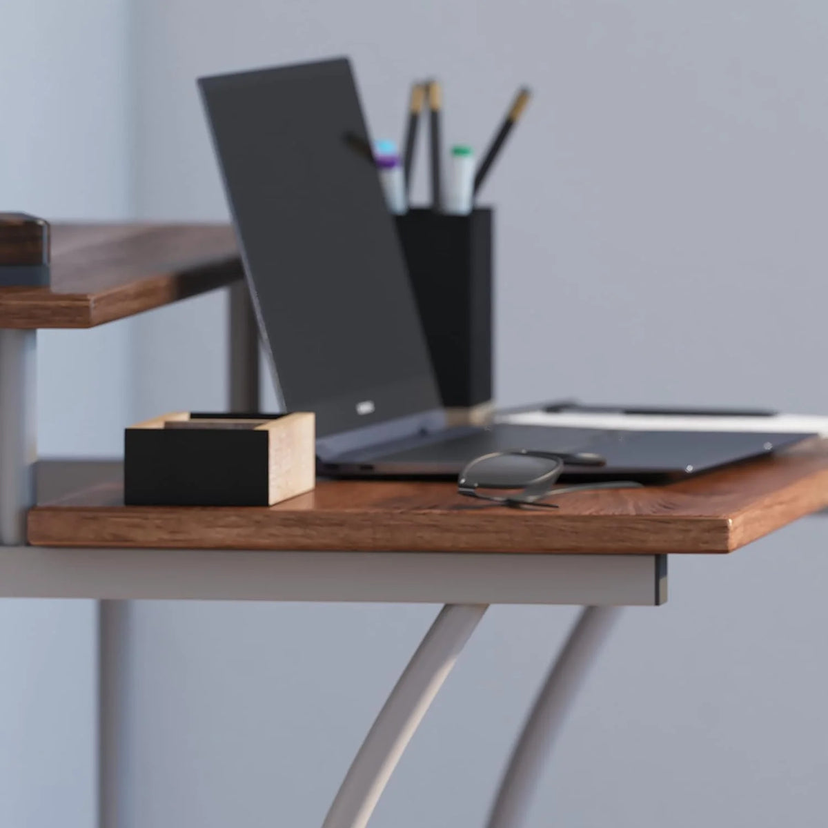 28 Inches Wide Computer Desk with Monitor Platform and Storage Shelf H5816