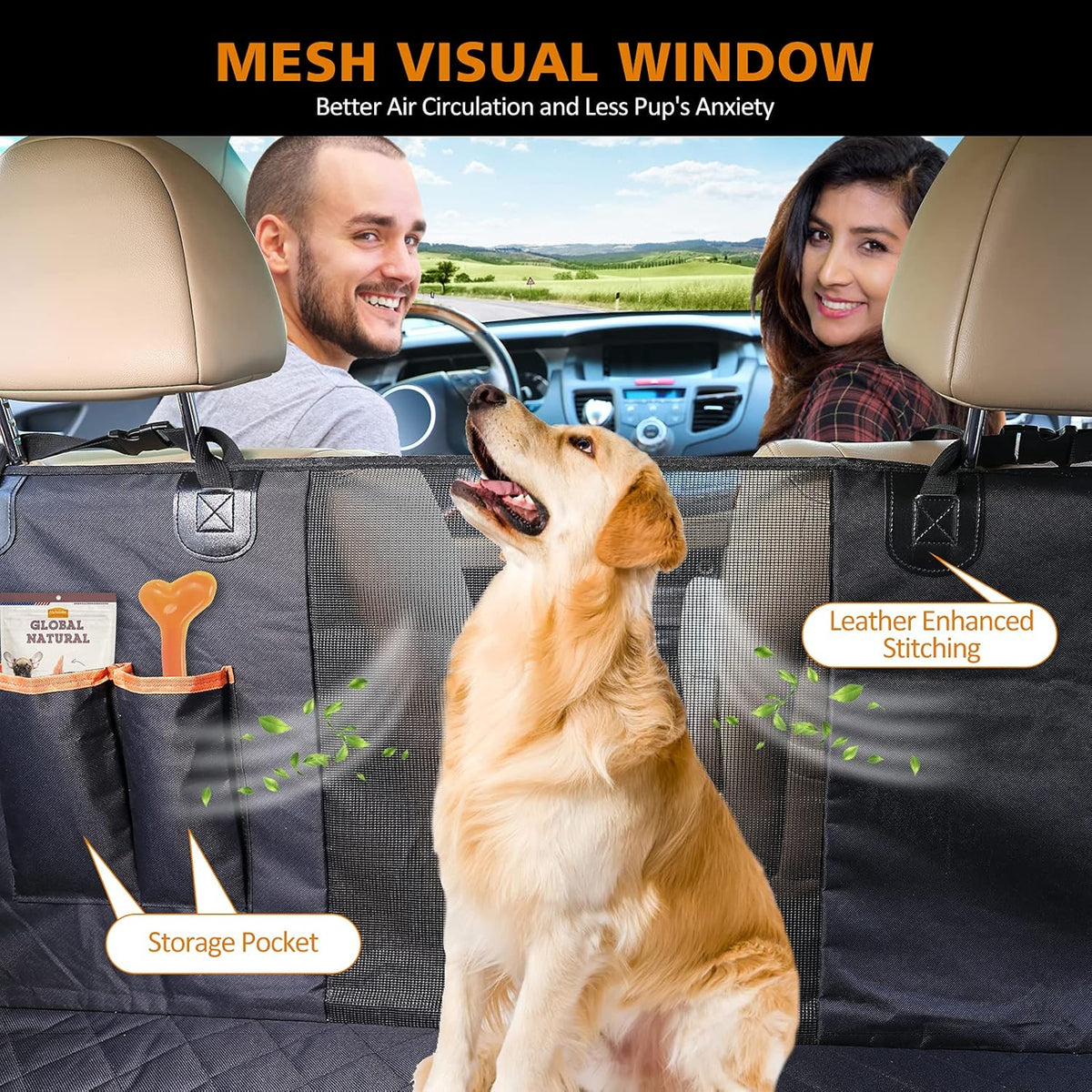 Waterproof Nonslip Dog Seat Cover with 2 Seat Belts and a Pocket V413493