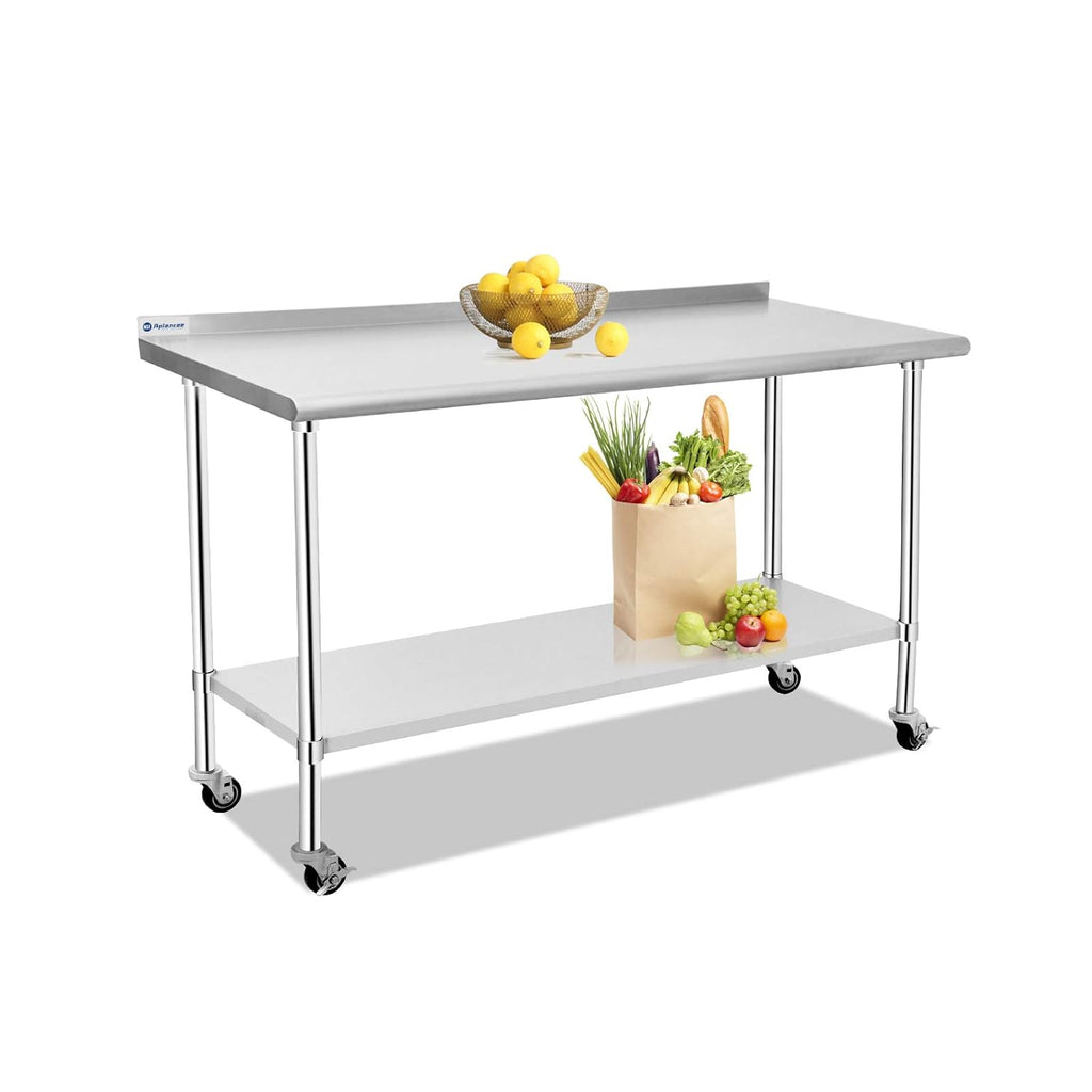 Stainless Steel Table 48 x 24 Inches with Caster Backsplash and Adjustable Undershelf Metal Utility Work Workstations W465760
