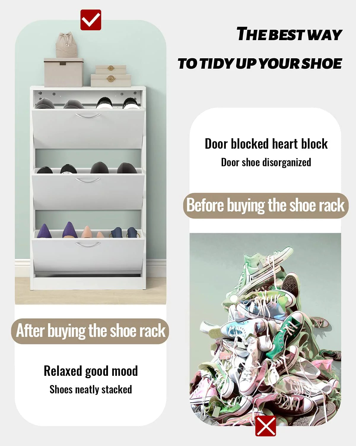 White Narrow 3 Tier Wood Shoe Cabinet Y4380