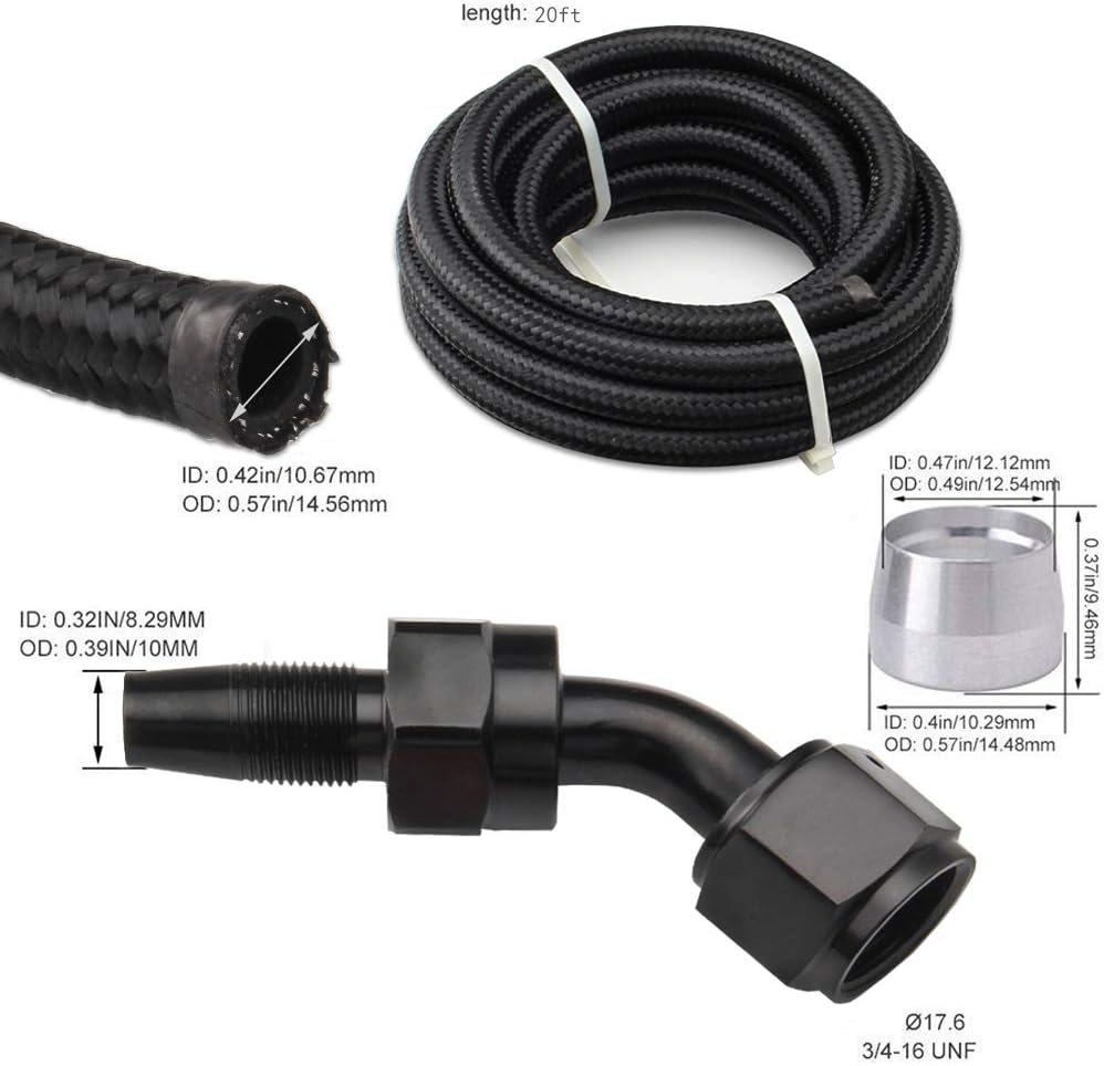 6AN Fuel Line Kit 20FT with Fittings Nylon Braided 3/8" CPE Fuel Oil Hose V981277