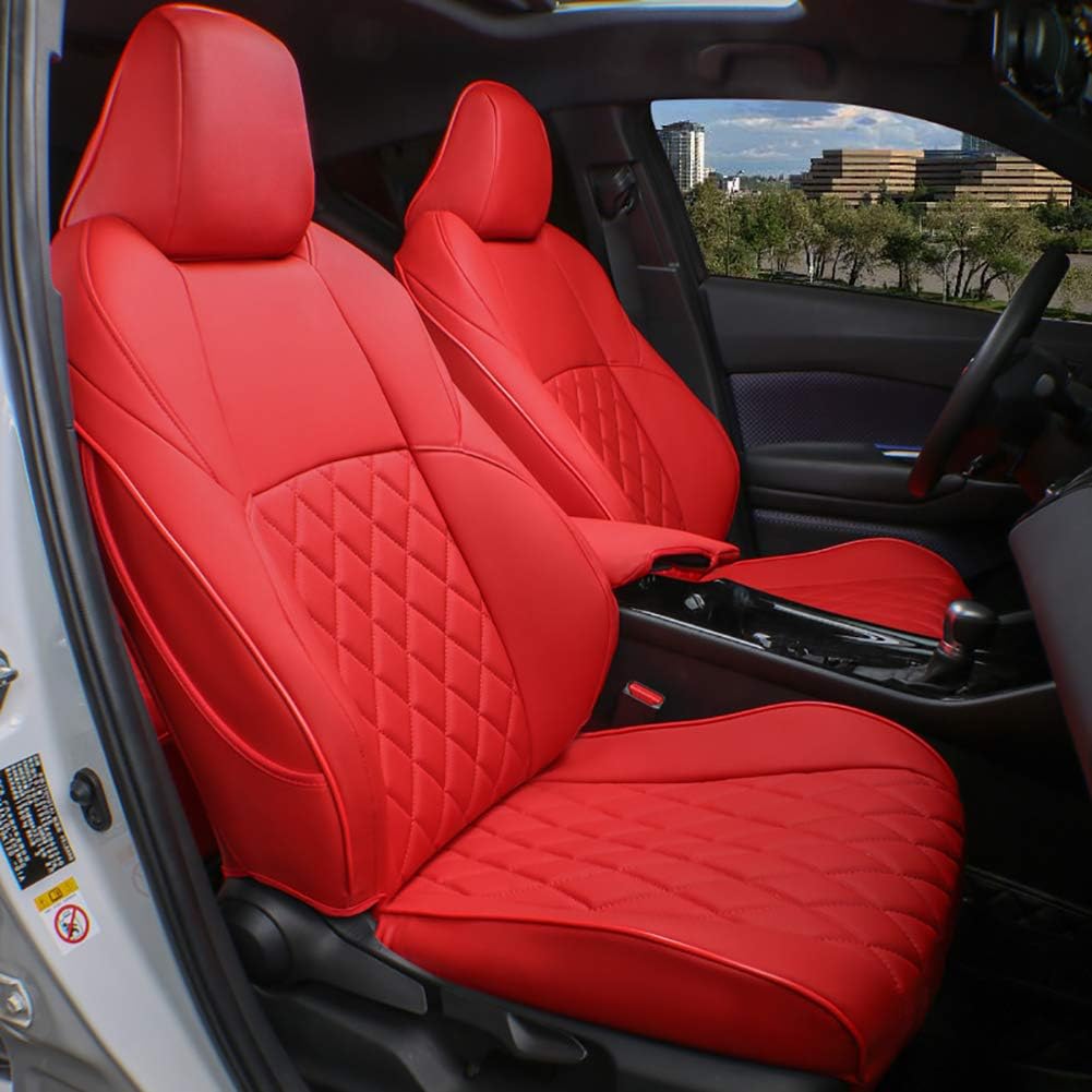 Custom Fit Full Set Car Seat Covers Leatherette Black with Red Trim I758