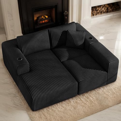 Modular Sectional Sofa with Deep Seat, Cup Holder, Memory Foam, Corduroy S550615