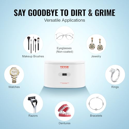 22oz Ultrasonic Jewelry Cleaner with 5 Digital Timer and 2 Cleaning Baskets R946067