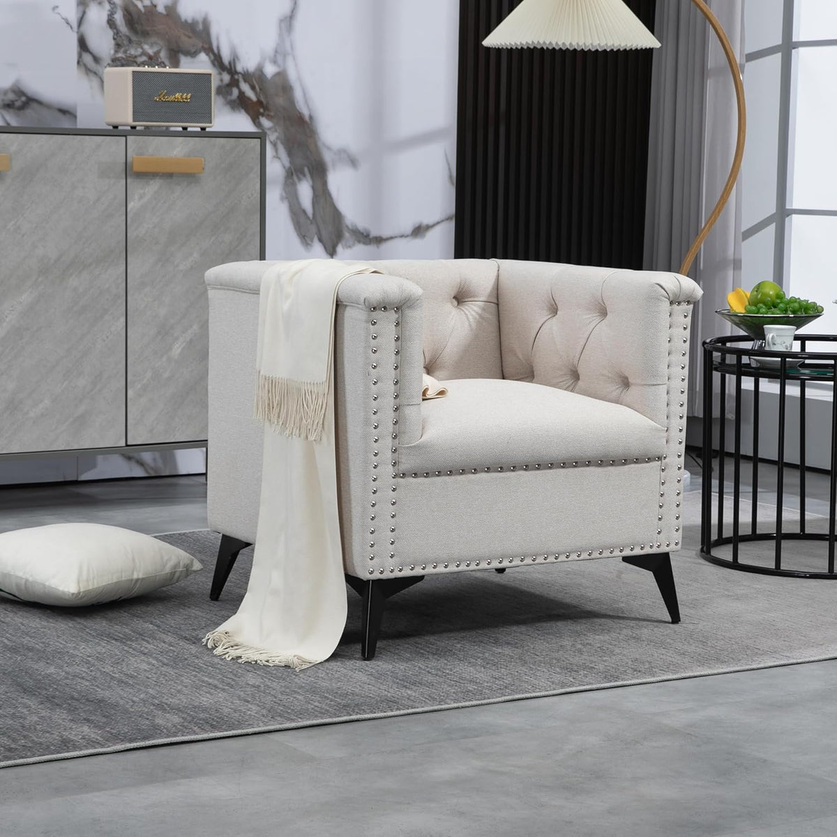 Beige Linen Fabric Accent Arm Chair X19530