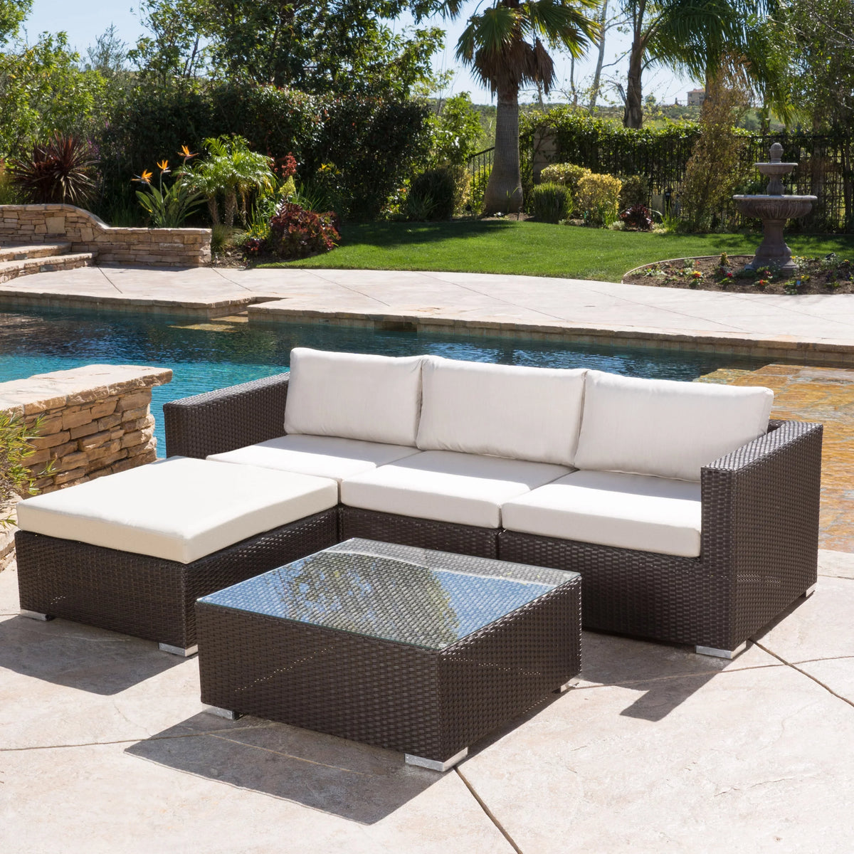 5 Piece Wicker Sectional Sofa Set with Cushions R8047