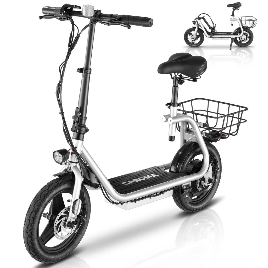 800W Adults Folding Electric Scooter with Removable Seat, Basket, 14" Tire, Silver H59456