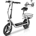 800W Adults Folding Electric Scooter with Removable Seat, Basket, 14" Tire, Silver H59456