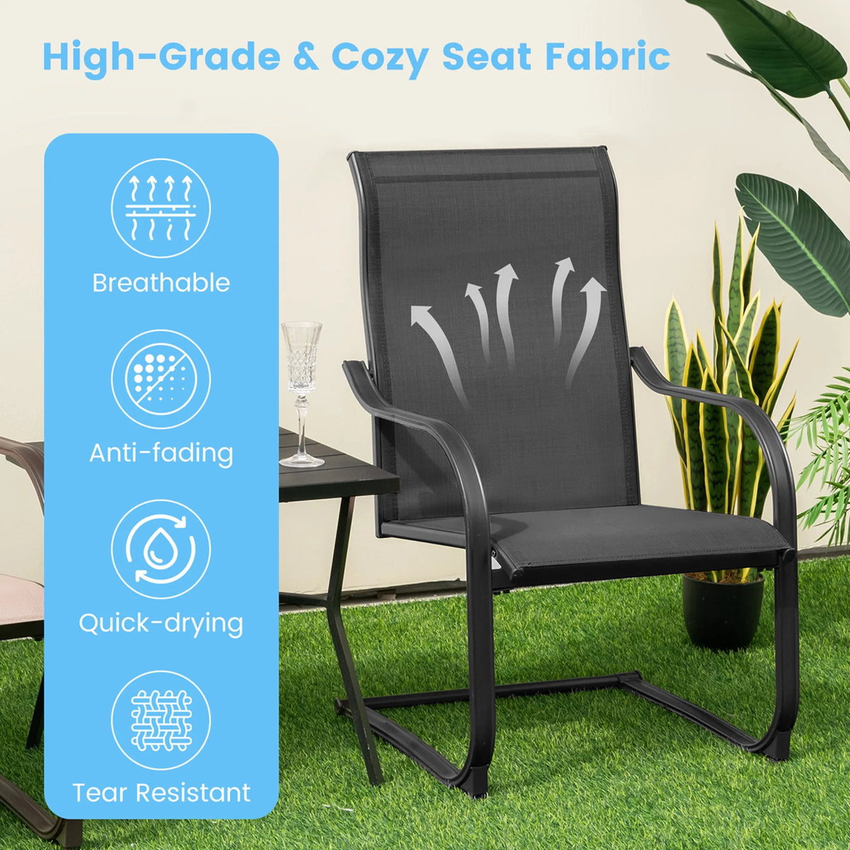 2pcs Black C-Spring Patio Dining Chairs W511