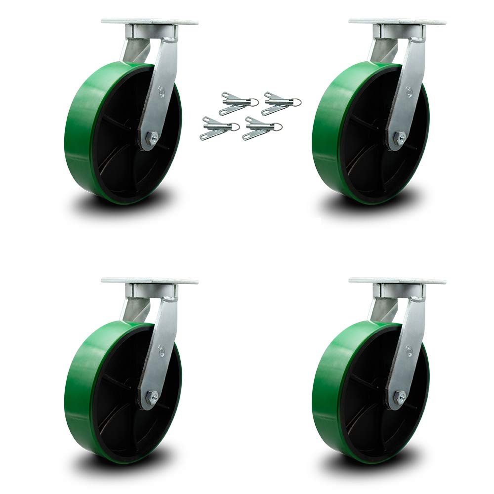 Green Polyurethane Tread on Metal Core Caster Set of 4 Z42127