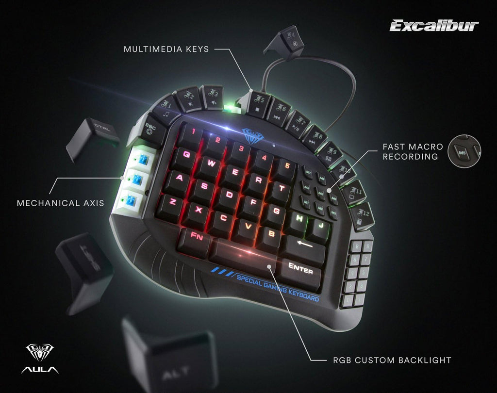 One Handed Mechanical Gaming Keyboard with Blue Switches and RGB Backlit C979225