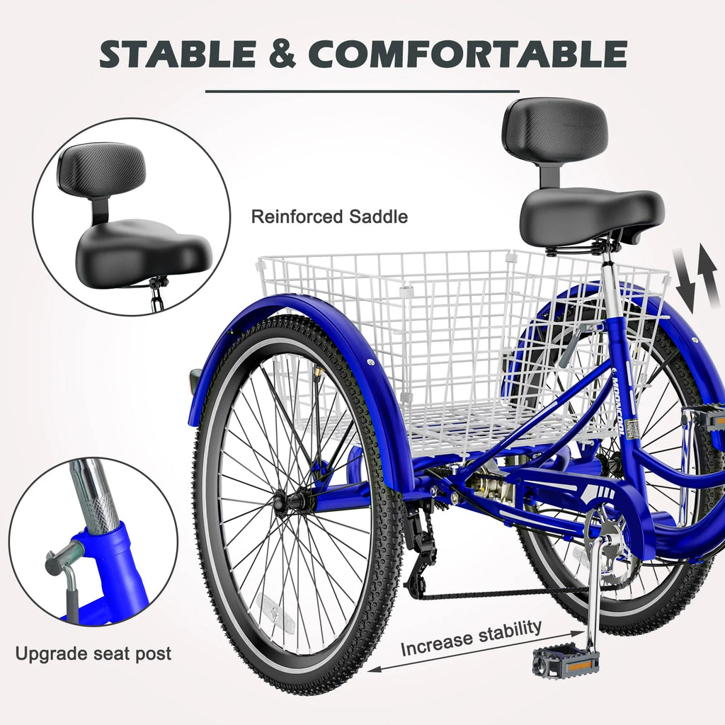 Adult Tricycles 3 Wheel 7 Speed 20 inch with Big Basket U563
