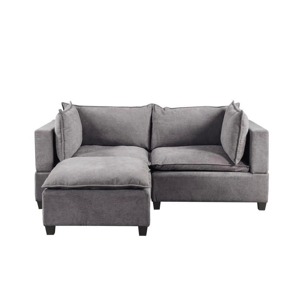 Light Gray Woven Fabric Sectional Loveseat Sofa with Ottoman P654367
