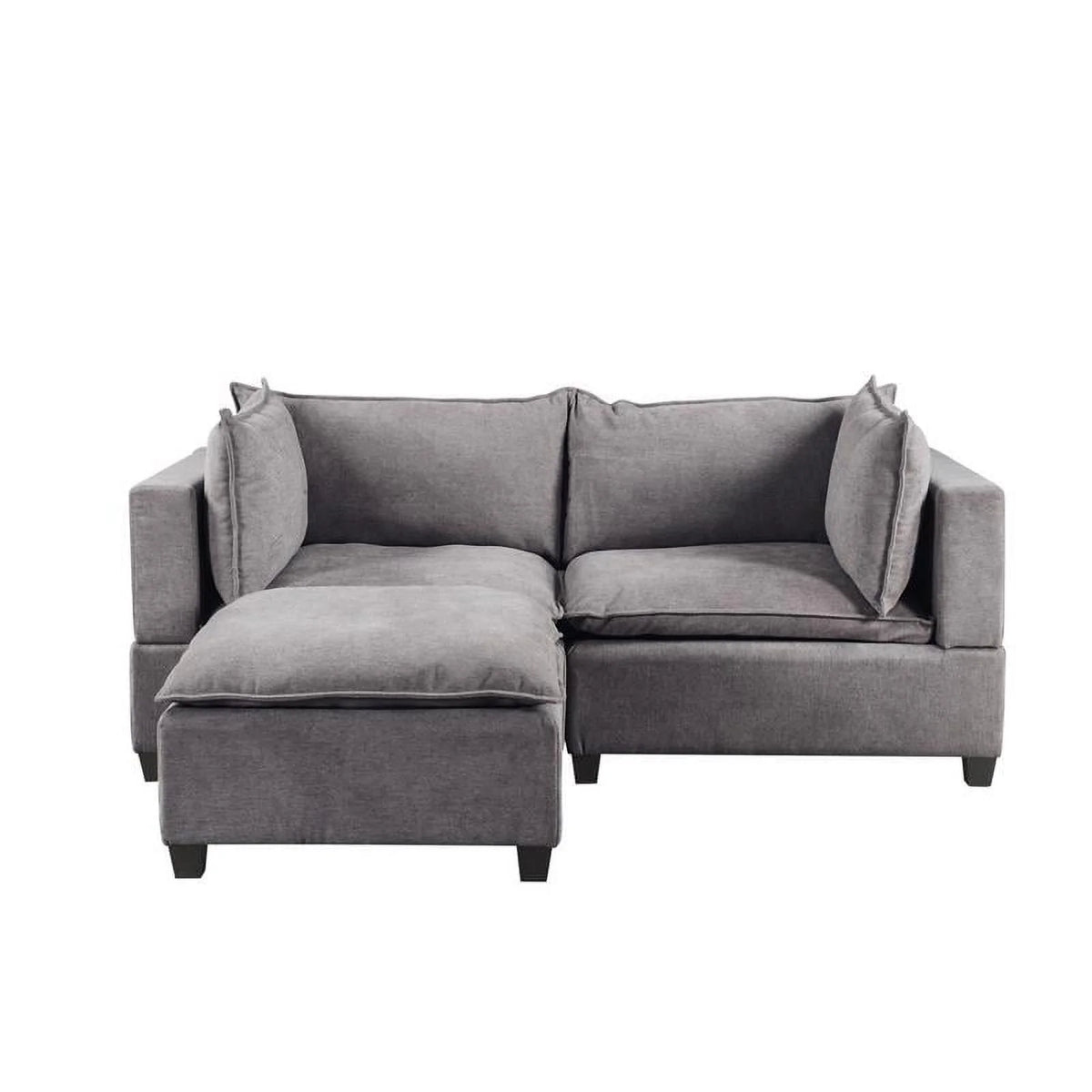 Light Gray Woven Fabric Sectional Loveseat Sofa with Ottoman P654367