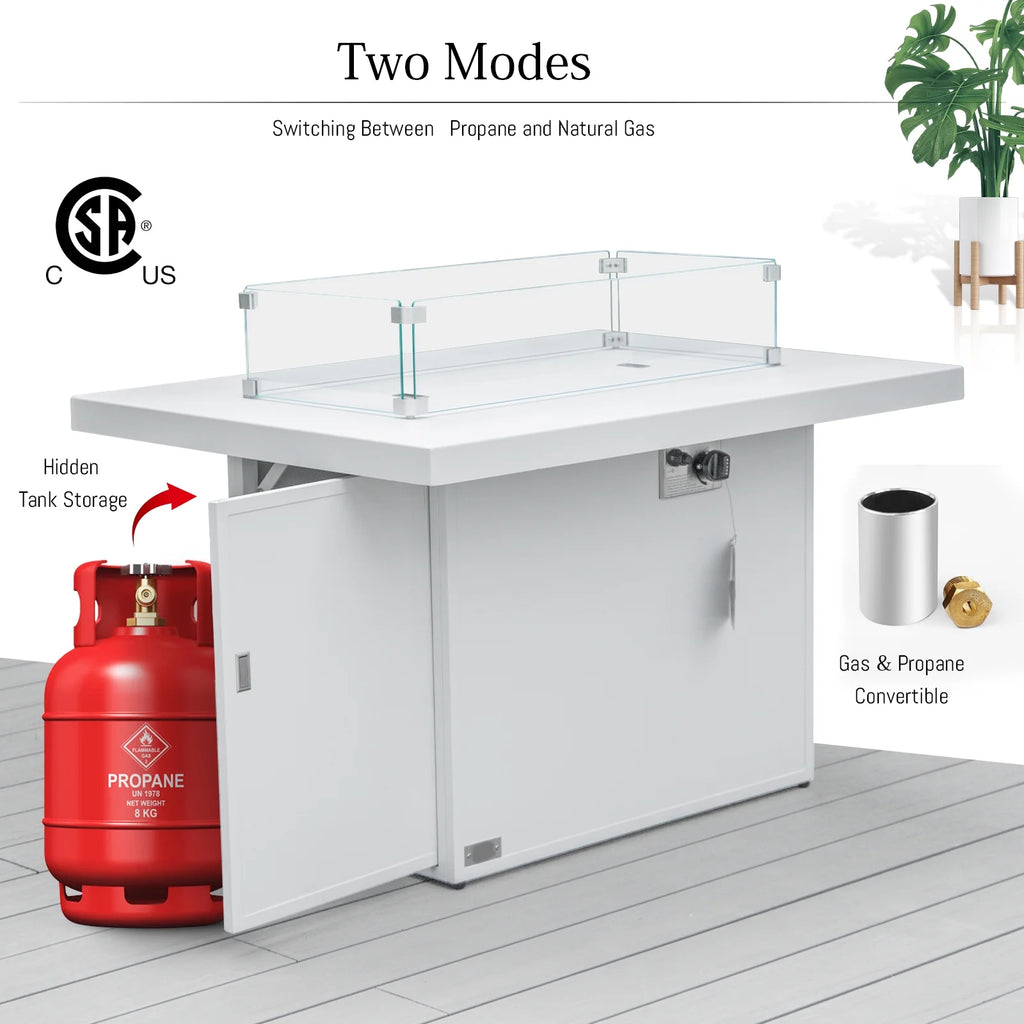 Aluminum Patio Conversation Set with 43" Propane Fire Pit Table White M5142