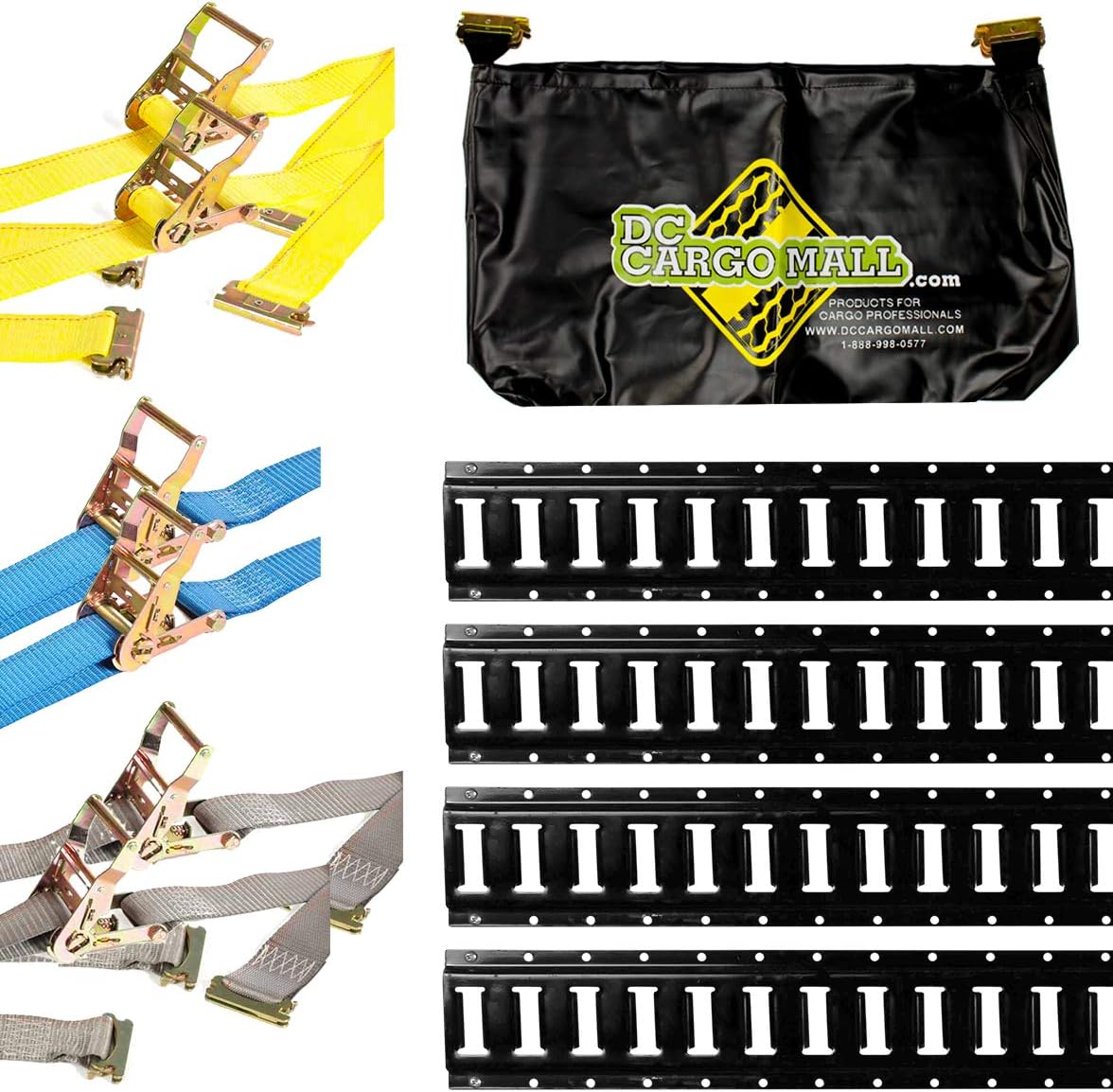 11 Pieces E-Track Tie-Down Kit with Black Rails and Ratchet Straps M32427