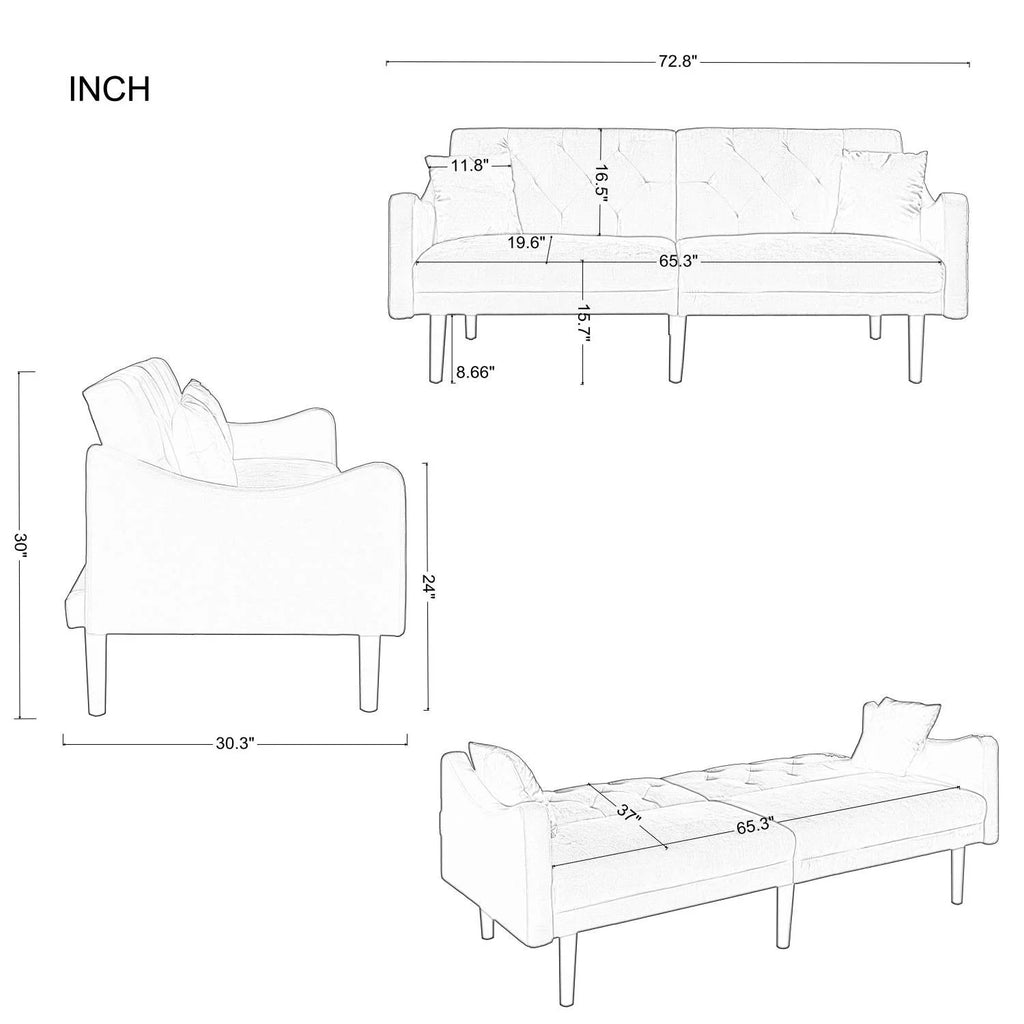 Beige Velvet Futon Sofa Bed with Pillows X30195