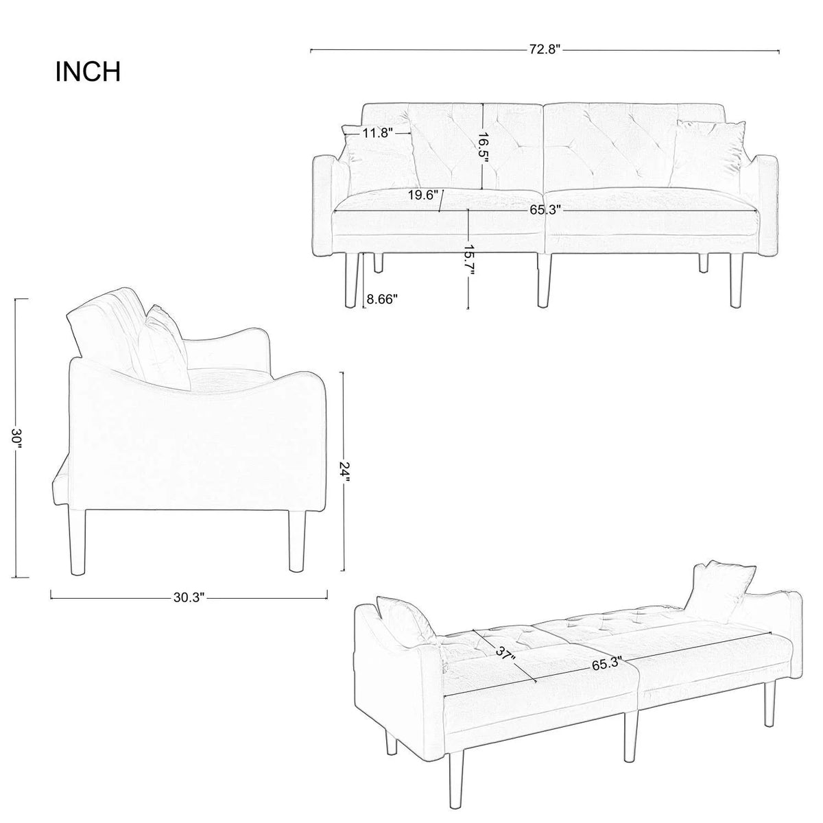 Beige Velvet Futon Sofa Bed with Pillows X30195