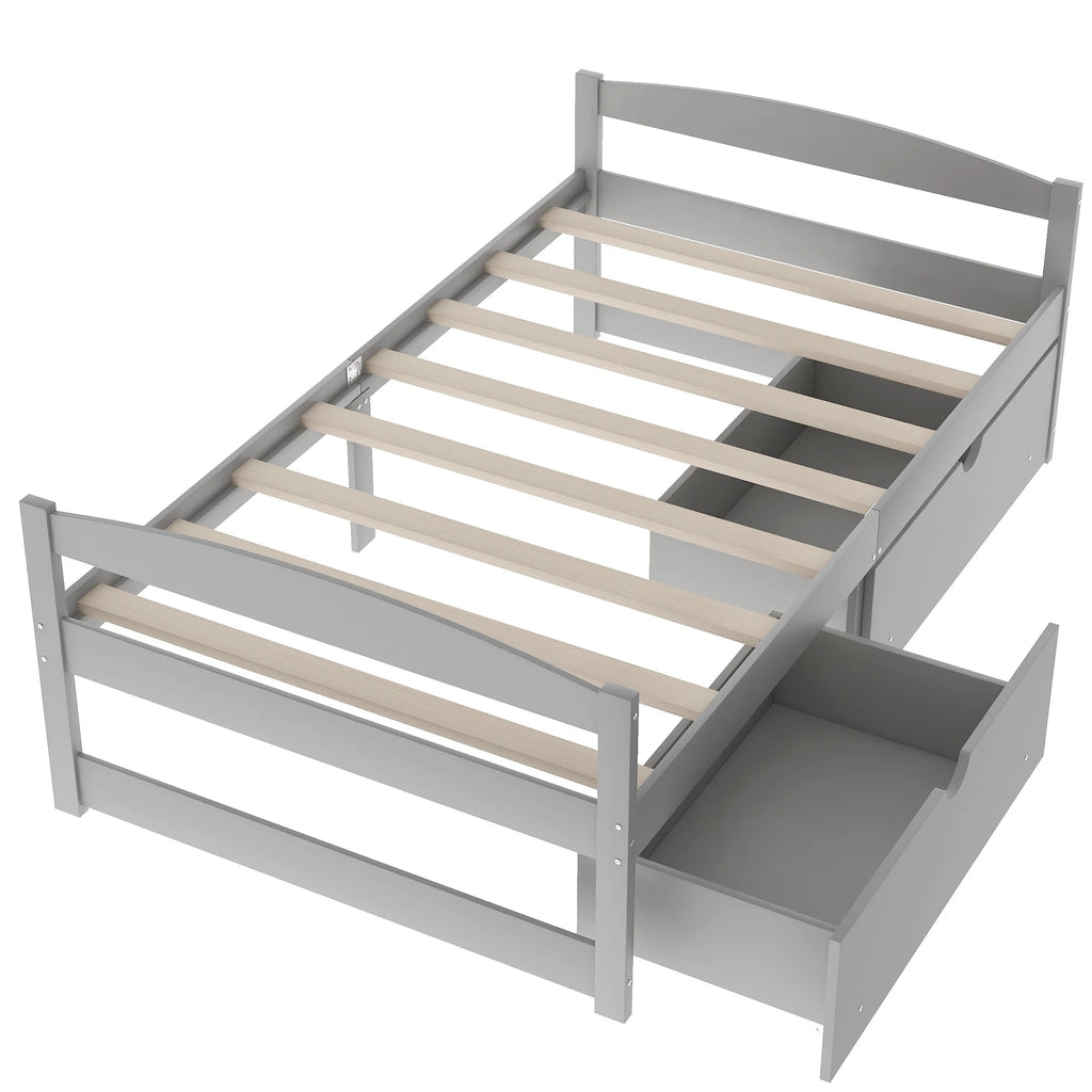 Twin Size Platform Bed with Two Drawers Gray K782549
