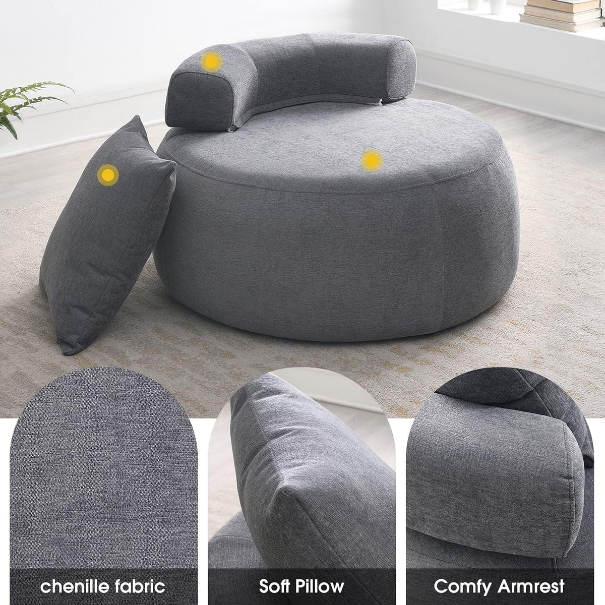 Grey Chenille Upholstered Barrel Chair P89258