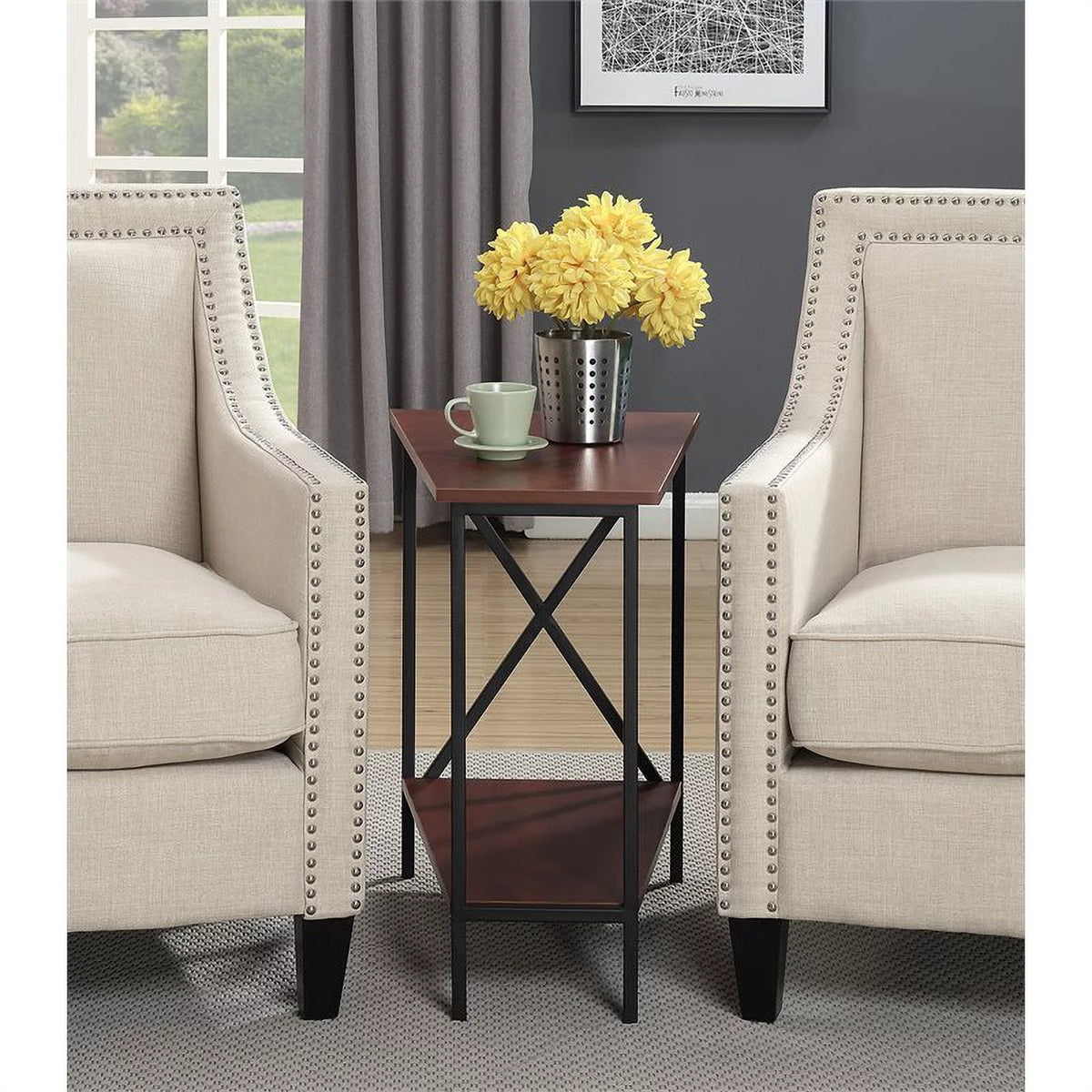 Black and Cherry Wood End Table Set of 2 K435