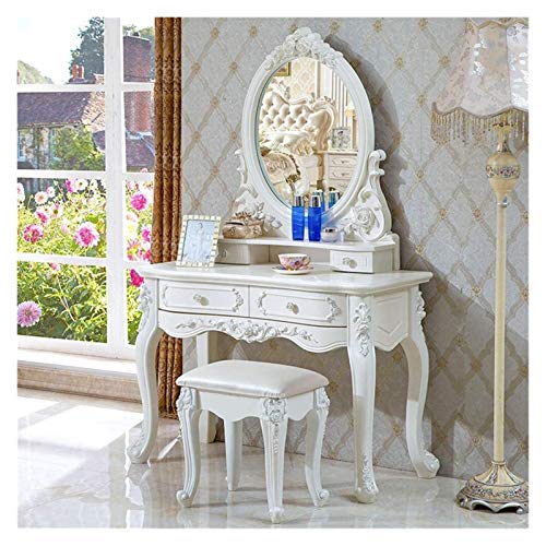 Solid Carved Dressing Vanity Table with Stool D675
