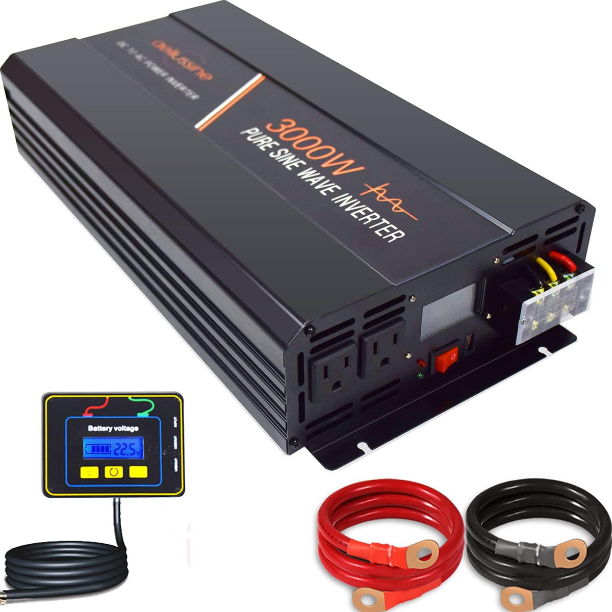 3000 Watt Pure Sine Wave Power Inverter 24 Volt DC to AC 110V 120V with LCD Display Remote Switch I967