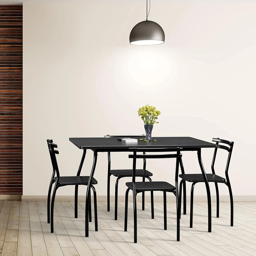 Modern Metal and Wood Rectangular Dining Table Set with 4 Chairs P694
