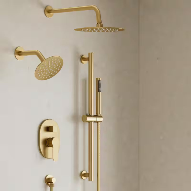 Wall Mounted Dual Shower Head and Handheld Shower Head 2.5 GPM Brushed Gold E12522