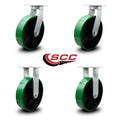 Green Polyurethane Tread on Metal Core Caster Set of 4 Z42127