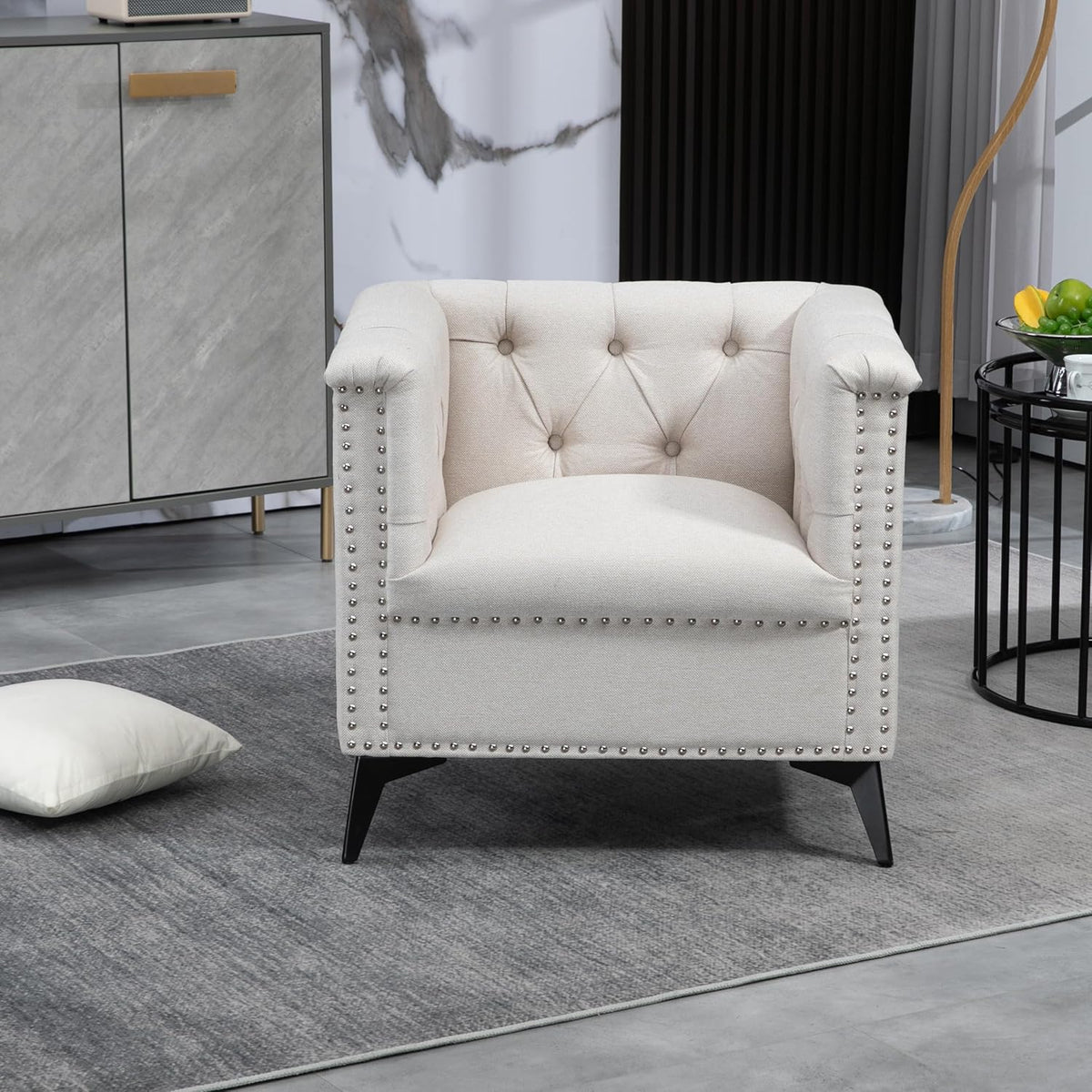 Beige Linen Fabric Accent Arm Chair X19530