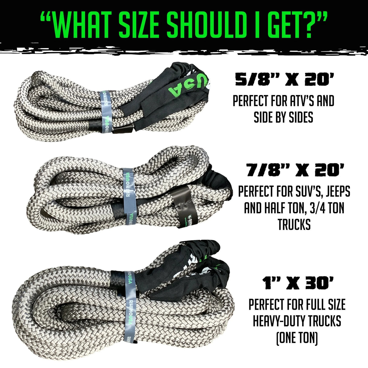 Kinetic Recovery Tow Rope 1in x 30ft Gray U34483