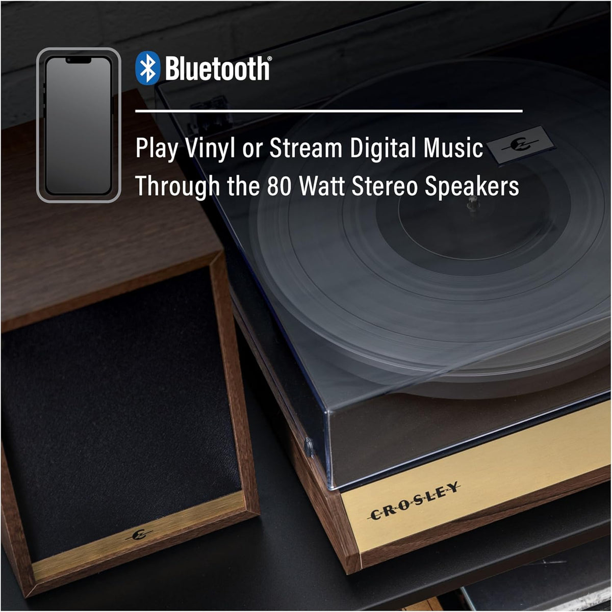 Walnut 2-Speed Belt-Drive Bluetooth Turntable with Speakers U2428