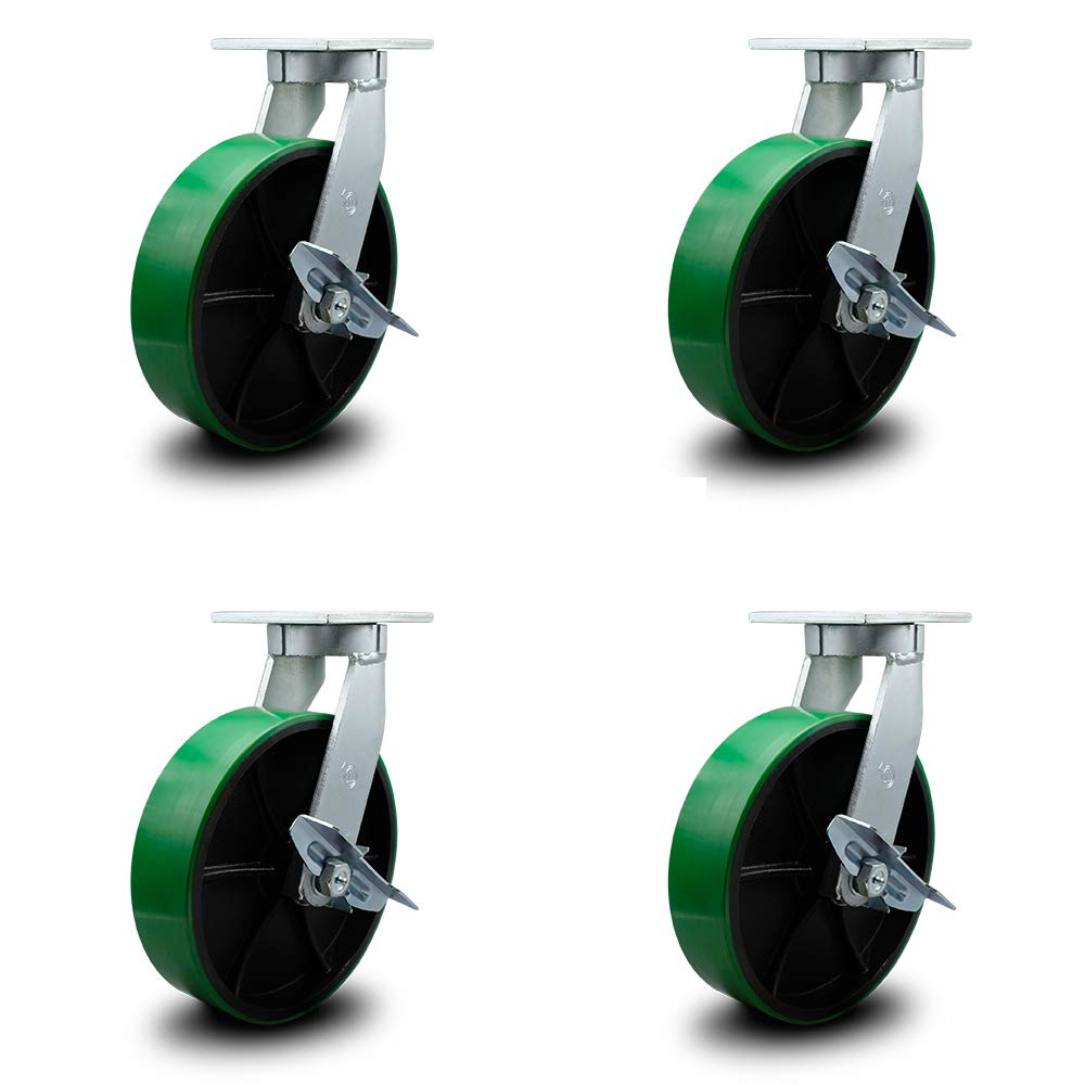 Green Polyurethane Tread on Metal Core Caster Set of 4 Z42127
