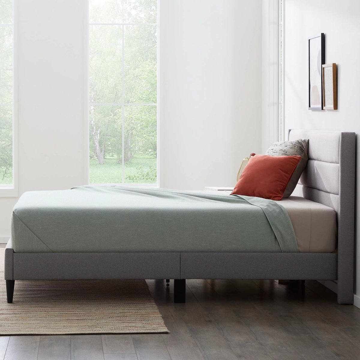 Blue Queen Upholstered Platform Bed W965