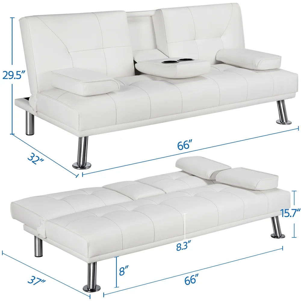 White Faux Leather Futon Sofa Bed D204931
