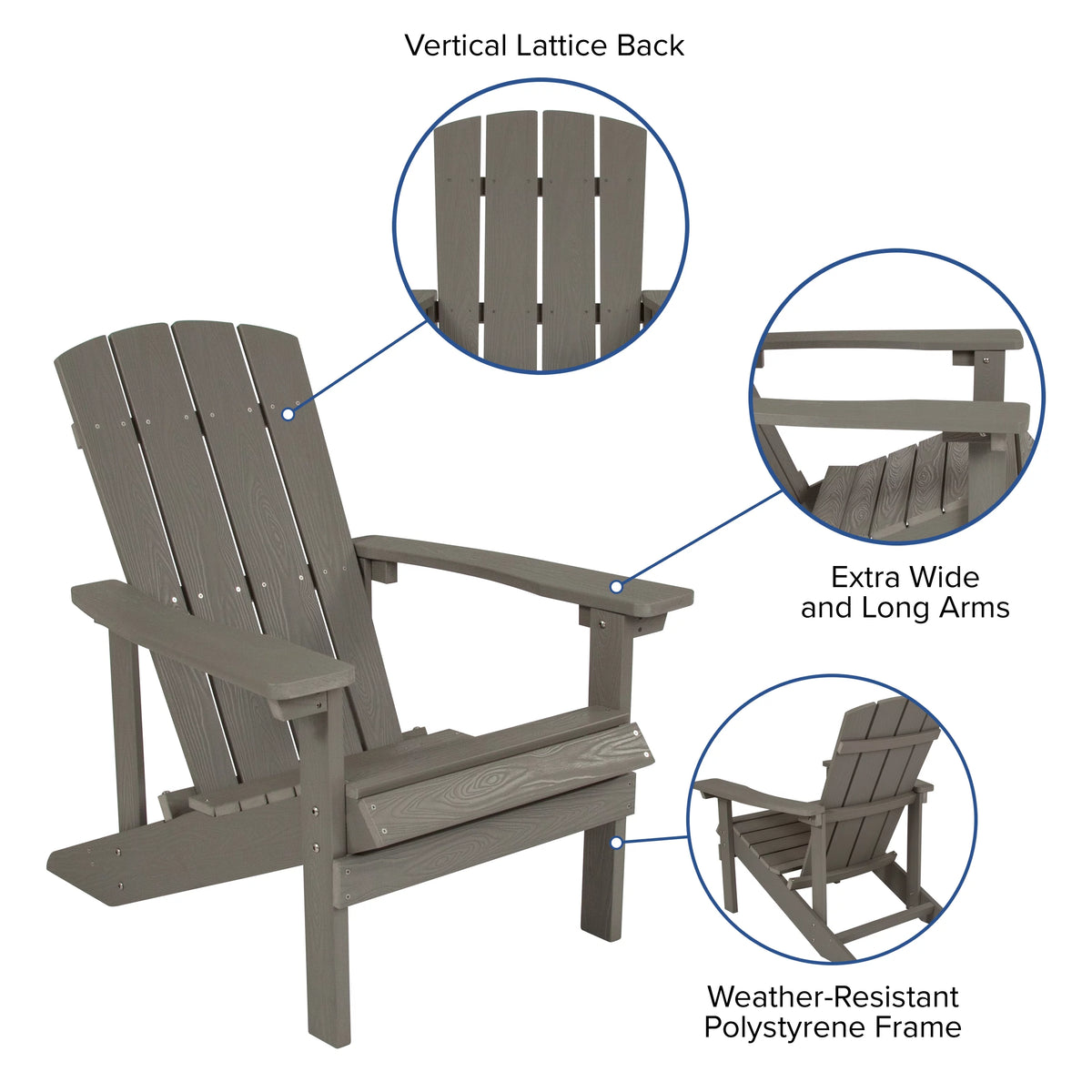 Set of 2 Gray All-Weather Poly Resin Adirondack Chairs O258237