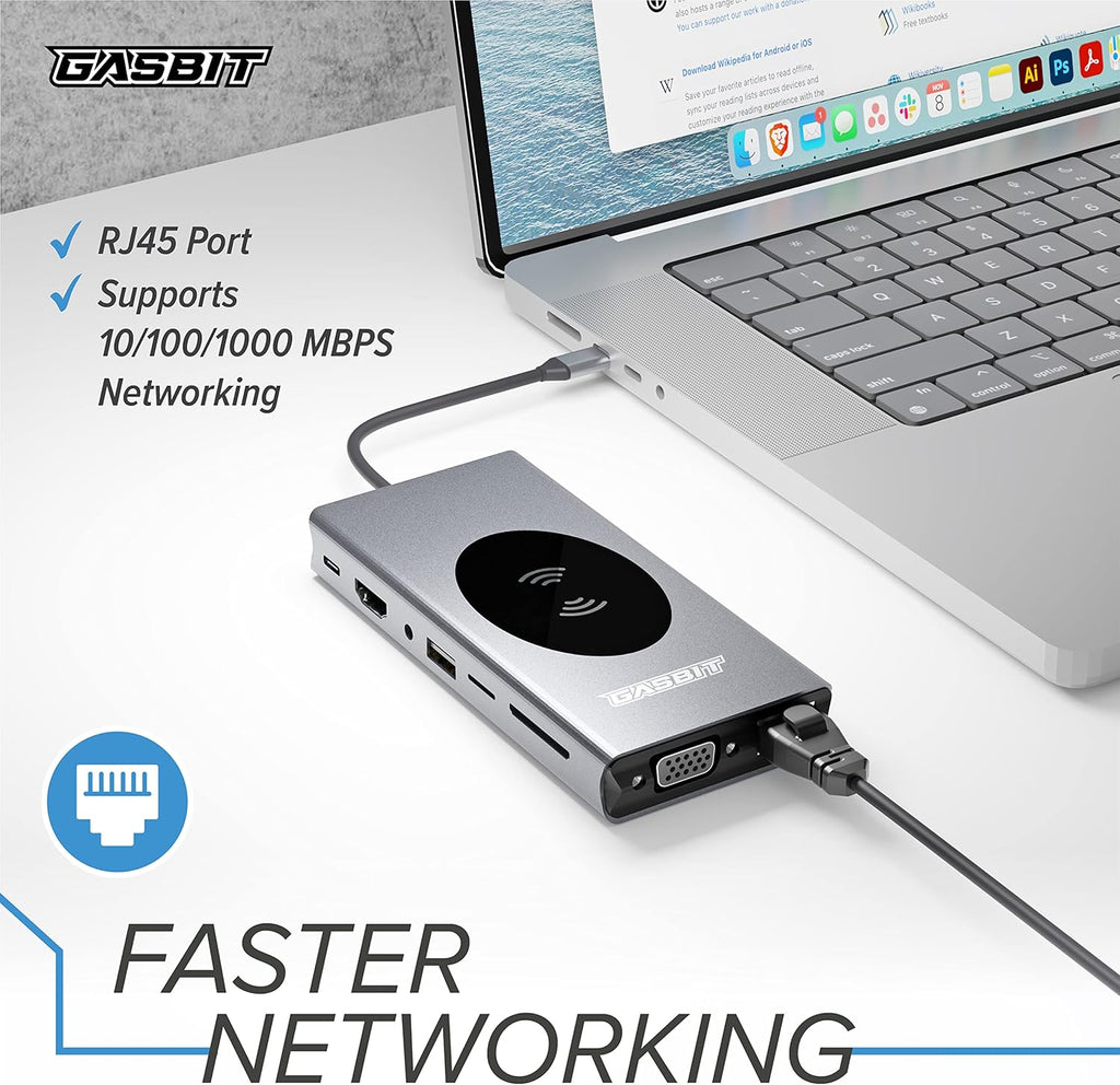 15-in-1 USB C Hub Multiport Adapter with Wireless Phone Charger, Pack of 2 T813388